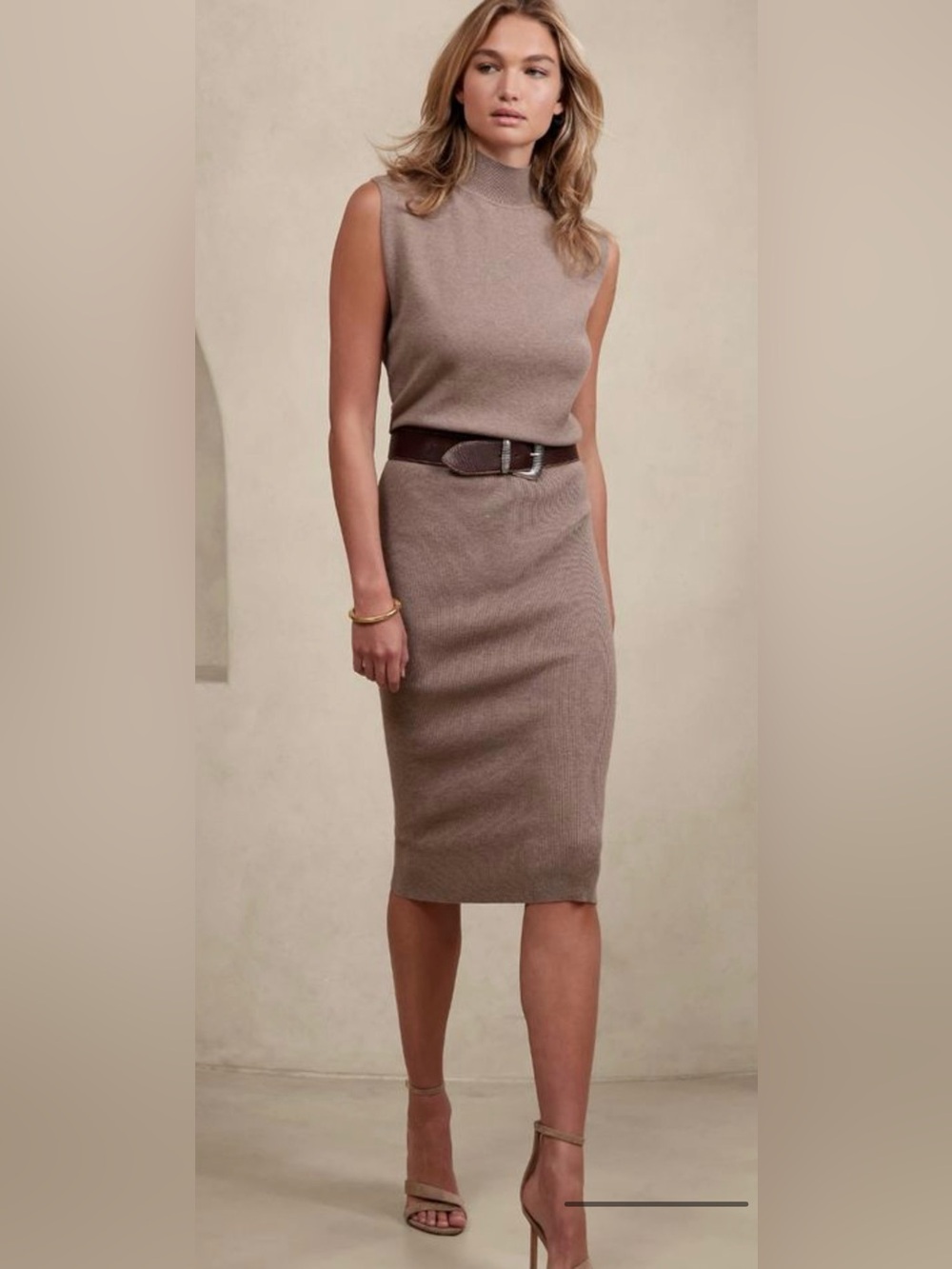 Banana Republic Knitted Sleeveless Midi Dress in Taupe Brown